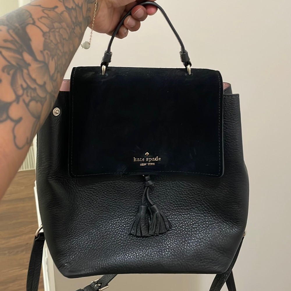 Kate spade black leather backpack